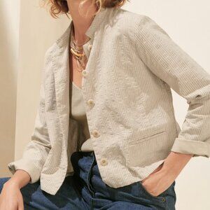 Poetry Women Striped Jacket Size 8 Hemp Cotton Blend Button Front (Orig $168)